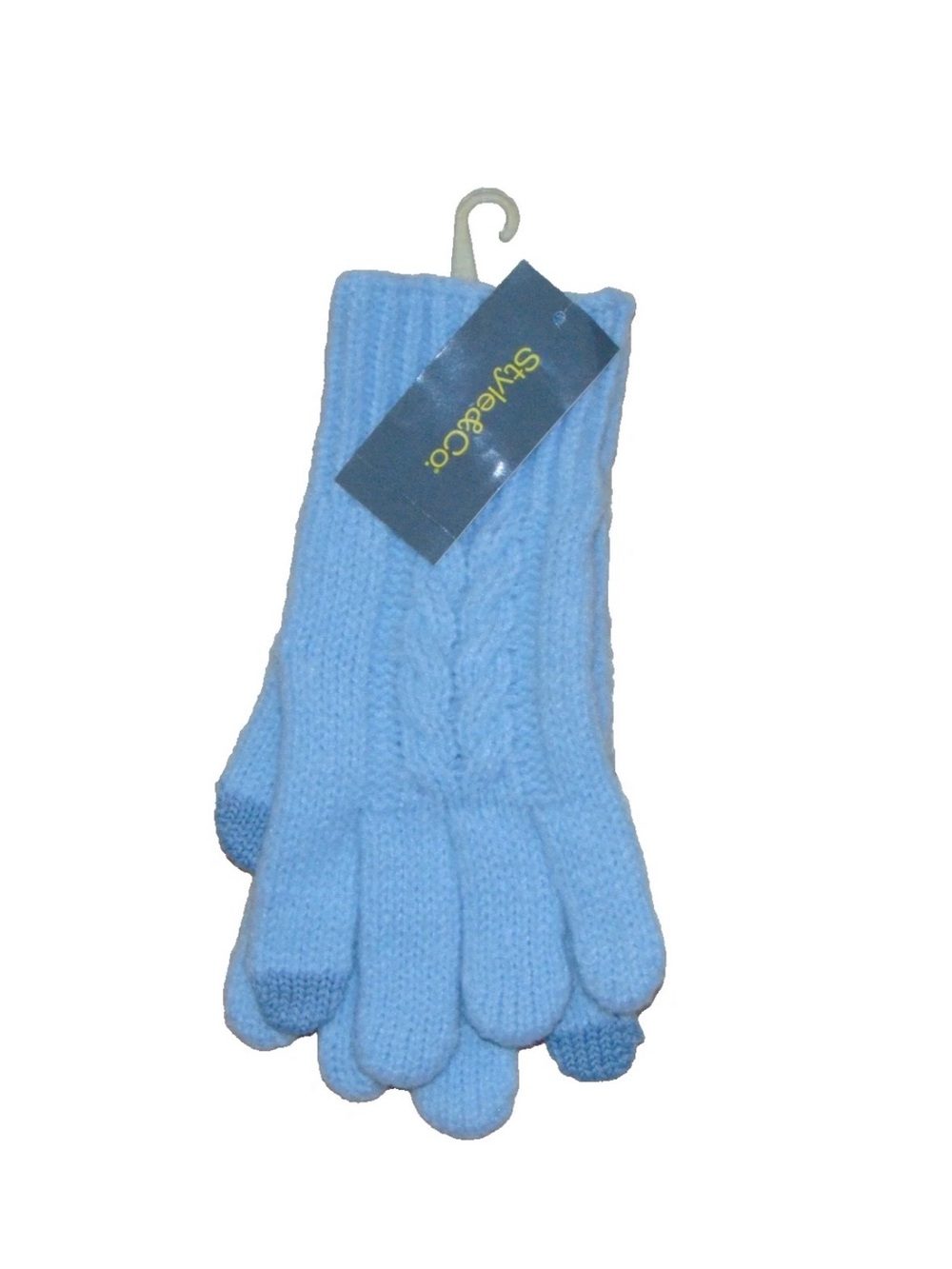Style & Co Womens Cable Knit Tech Gloves Light Blue Touchscreen One Size NWT